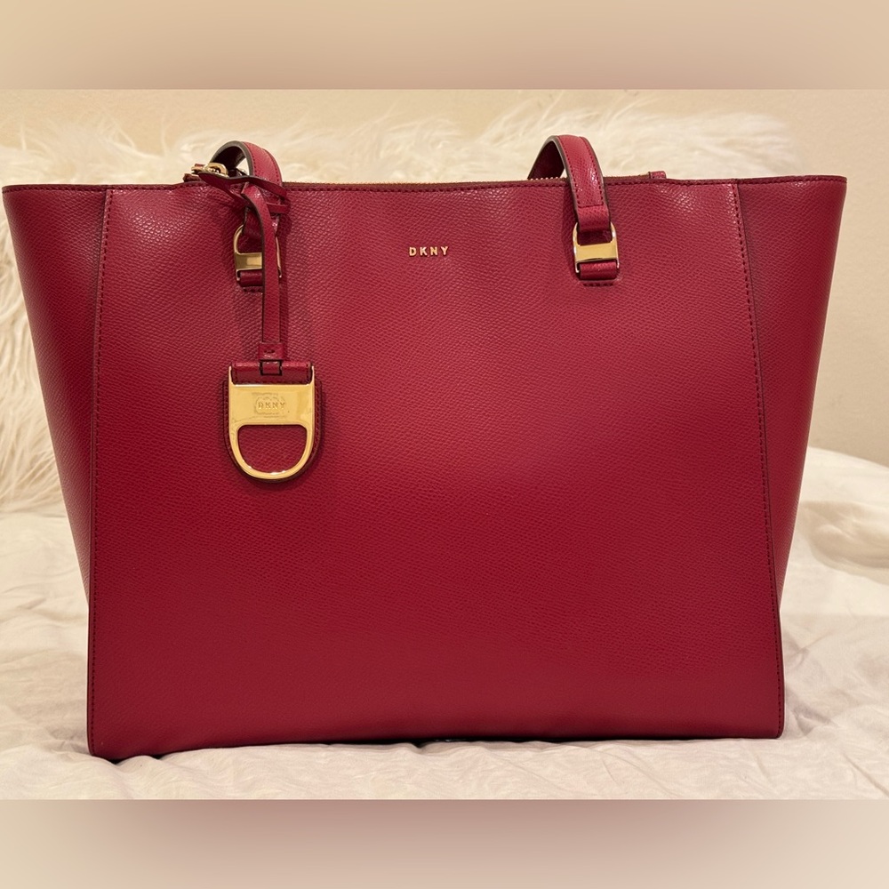 DKNY Red Leather Tote Bag